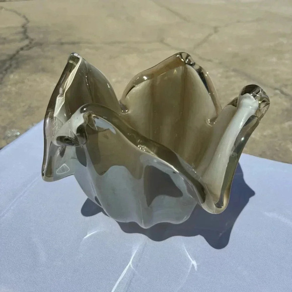 Murano Venetian Hand Blown Art Glass Bowl White Crystal - Picture 5 of 9